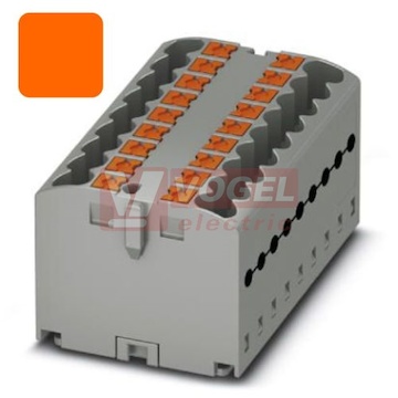 PTFIX 12X2,5 OG blok rozbočovací/distribuční, připojení PUSH-IN, 500V/24A, oranžová, š=25,2mm, s napájením, montáž osadit adaptéry nebo přírubami (3273304)