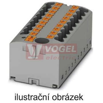 PTFIX 6/18X2,5-FE blok rozbočovací/distribuční, připojení PUSH-IN, 500V/24A, černá/žlutá, š=25,2mm, s napájením, montáž osadit adaptéry nebo přírubami (3273394)