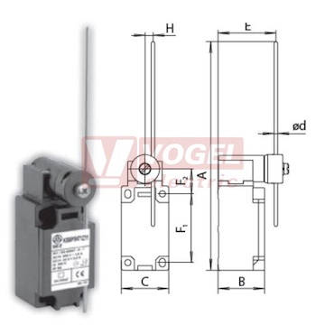 KSBP5H75W30 Koncový spínač ovládaný ocelovou tyčkou 3x3mm, 3Z, bez mžikové funkce, kabel.vstup 1x M20, 274x40,5x41, IP65