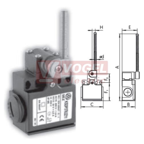 KSDP3T62W20 Koncový spínač ovládaný nerezovou pružinou 7mm, 2Z, bez mžikové funkce, kabel.vstup 2xPG11, 170x33x57mm, IP65