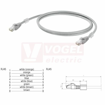IE-C6FP8LD0025M40M40-D Patch kabel Cat.6A 10Gbit/s S/FTP, konektory RJ45/RJ45, IP20, šedý, délka 2,5m (1165940025)