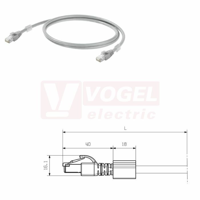 IE-C6FP8LD0045M40M40-D Patch kabel Cat.6A 10Gbit/s S/FTP, konektory RJ45/RJ45, IP20, šedý, délka 4,5m (1165940045)