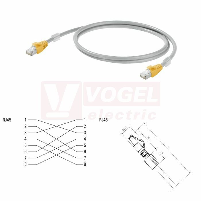 IE-C6FP8LD0020X40X40-Y Patch kabel křížený Cat.6A 10Gbit/s S/FTP, konektory RJ45/RJ45, IP20, šedý, délka 2,0m, plášť LSZH bezhalogenový (1312160020)