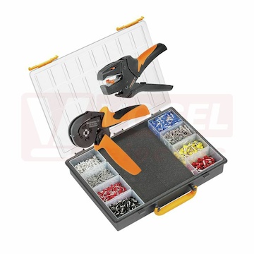 CRIMPSET PZ 10 SQR D plastový organizér 338x57x261mm, lis.kleště PZ 10 SQR, nástroj k odizolování vodičů STRIPAX a sadou dutinek DIN 8 druhů (1542290000)