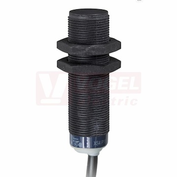 XS4P18MA230L1 Indukční čidlo M18, plast, Sn=8mm, 24…240VAC/DC, délka těla 62mm, nestíněný, NO, kabel 5m, IP68
