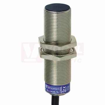 XS618B1MBL2 Indukční čidlo M18, mosaz, Sn=8mm, 24…240VAC/DC, délka těla 61,4mm, stíněný, NC, kabel 2m, IP68/69K