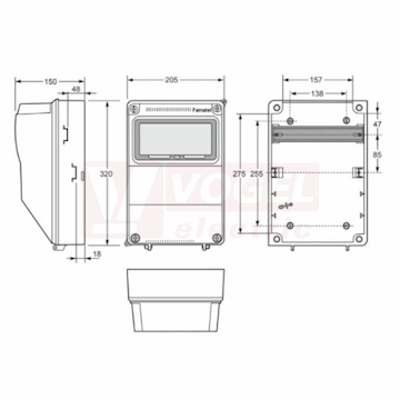 Zásuvková skříň ZSF30101000.0 /3951 IP44 jištěná 6kA bez chrániče, zás. 3x230V/16A/3p, 1x400V/16A/5p, 1x400V/32A/5p, rozměry 500x330x150mm (jističe 3xB16/1, 1xB16/3, 1xB32/3)