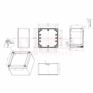 TG ABS 1212-9-o plastová skříňka 124x122x85mm, víko šedé, hladké stěny, IP66/67, RAL7035, materiál ABS