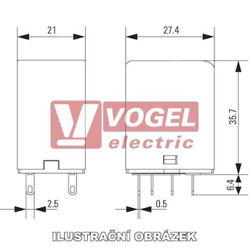DRM270615L AC paticové relé 115V AC, 2 přepínací kontakty, 10A/250V AgNi pozlacené, LED indikace ČERVENÁ, test. tlač. NE (7760056066)