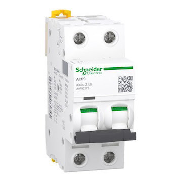 Jistič 2P 1,6A Z iC60L (A9F92272) 15kA Acti9, Z = rychlá char. 3x In ±20% pro jištění polovodičů