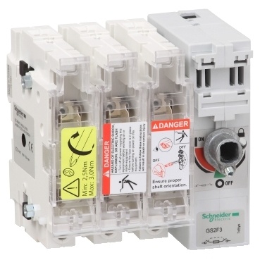 GS2F3 Pojistkový odpínač 3P, 50A/750V, pojist.vložka NFC, vel. 14x51mm, šroubové svorky 6…25mm2