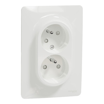 NU206518 Unica dvojzásuvka 16A 230V, barva bílá RAL9003, pootoičená horní zásuvka, šroubové svorky