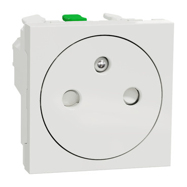 NU305218E Unica zásuvka skrytá 250V/16A 2P+E, clonky, bezšroubová, bílá RAL9003