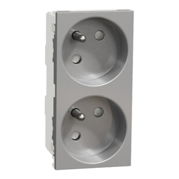 NU306930 Unica zásuvka dvojitá 45° 250V/16A 2x2P+E, clonky, bezšroubová, Aluminium