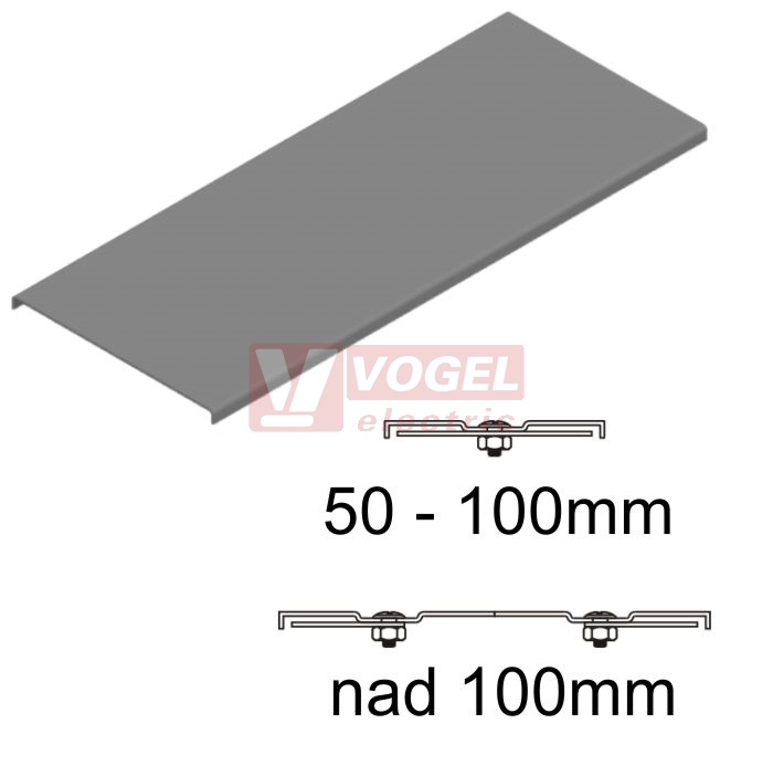 Víko žlabu 50 PZKZP50/2, šířka 50mm, provedení se zámkem (4x), tl.1,5mm, žárově zinkováno pro venkovní použití (300505)