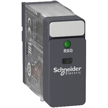 RXG13BD interface relé do patice, 1xCO přepínací kontakt, 10 A/24 V DC, s LED, bez test. tl., bez ochranné diody, kontakty AgSnO