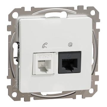 SDD111468 Datová zásuvka RJ45 kat.6 UTP + telefonní RJ11, bílá, zářezové svorky, RJ11, RJ45