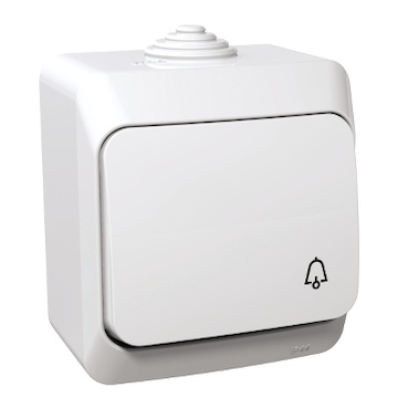 Spínač IP44 1/0 WDE000512 BÍ ovladač tlačítkový, "zvonek", 16A/250V, Cedar Plus