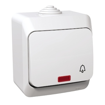 Spínač IP44 1/0s WDE000515 BÍ ovladač tlačítkový, "zvonek", signalizace, 16A/250V, Cedar Plus