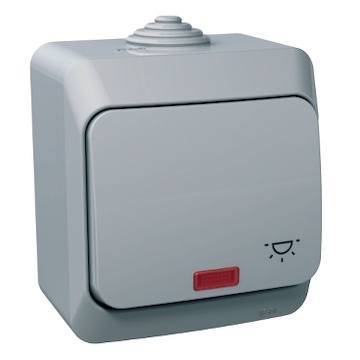 Spínač IP44 1/0s WDE000616 ŠE ovladač tlačítkový, "světlo", signalizace, 16A/250V, Cedar Plus
