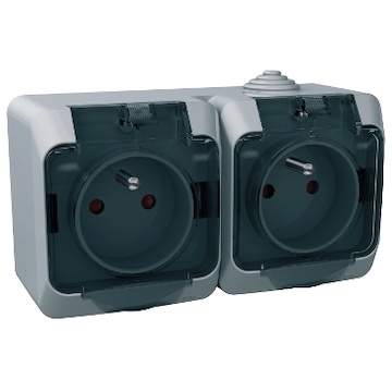 Zásuvka IP44 2-nás. WDE000624 ŠE s čirým krytem, 16A/250V (2P+PE), Cedar Plus