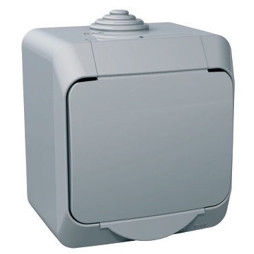 Zásuvka IP44 1-nás. WDE000641 ŠE s šedým krytem, 16A/250V (2P+SE) norma VDE, Cedar Plus