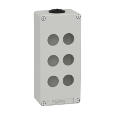 XAPD3206 Skříň kovová, barva šedá, M25, 6 otvorů 22mm, 80x175mm, hl.49mm, UL CSA