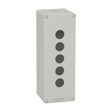 XAPD4505 Skříň kovová, barva šedá, M25, 5 otvorů 22mm, 80x220mm, hl.74,5mm, UL CSA
