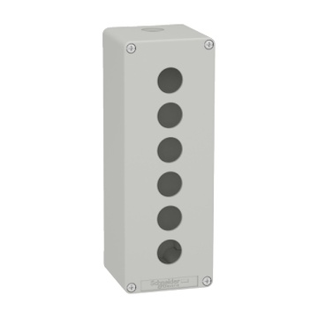 XAPD4506 Skříň kovová, barva šedá, M25, 6 otvorů 22mm, 80x220mm, hl.74,5mm, UL CSA