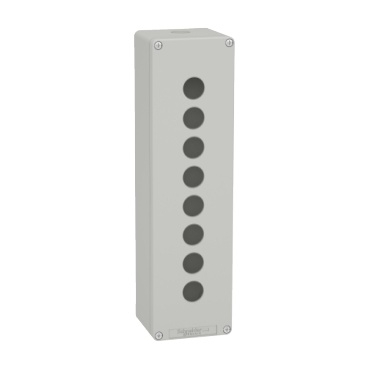XAPD5508 Skříň kovová, barva šedá, M32, 8 otvorů 22mm, 85x310mm, hl.74,5mm, UL CSA