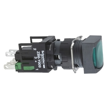 XB6CW3B1B ovládač stiskací prosvětlený lícující s návratem, 1 Z + 1 V - zelený, LED 12…..24V