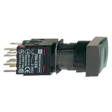 XB6DF3B5B Ovládač stiskací prosvětlený lícující s aretací, 1 Z + 1 V - zelený, LED 12…..24V