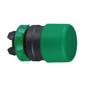 ZB5AC34 Hlavice stiskací s návratem, hřib. knoflíkem, průměr 30mm, zelená, bez symbolu